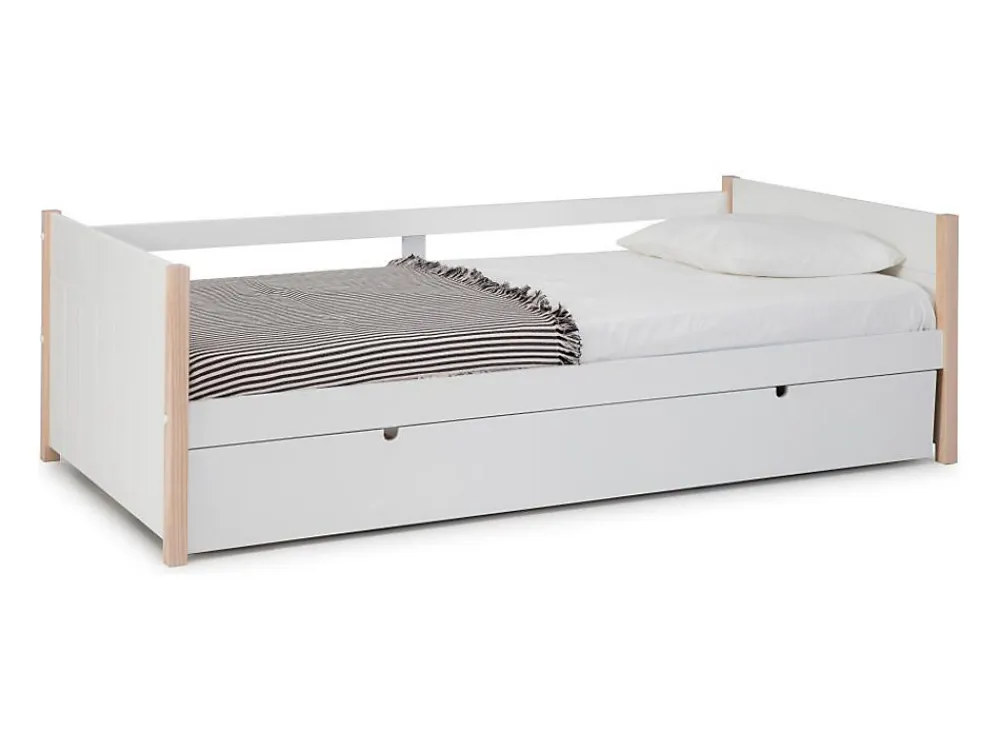 Lit gigogne 2 x 90 x 190 cm - MDF, pin et métal - Blanc et naturel - MAREKI>Vente-unique Best