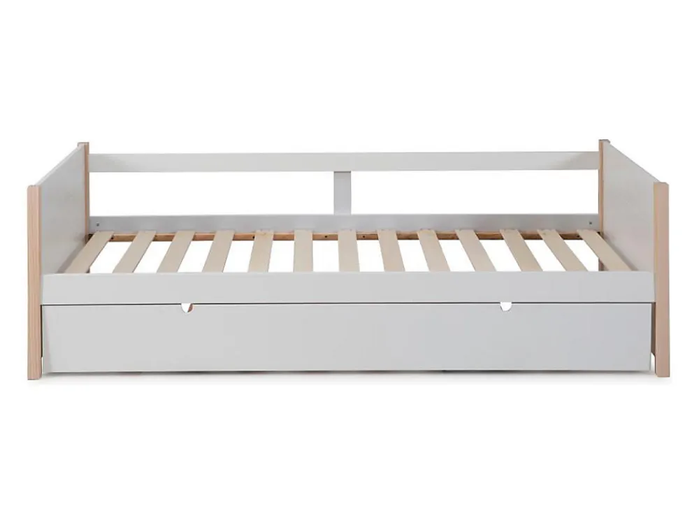 Lit gigogne 2 x 90 x 190 cm - MDF, pin et métal - Blanc et naturel - MAREKI>Vente-unique Best