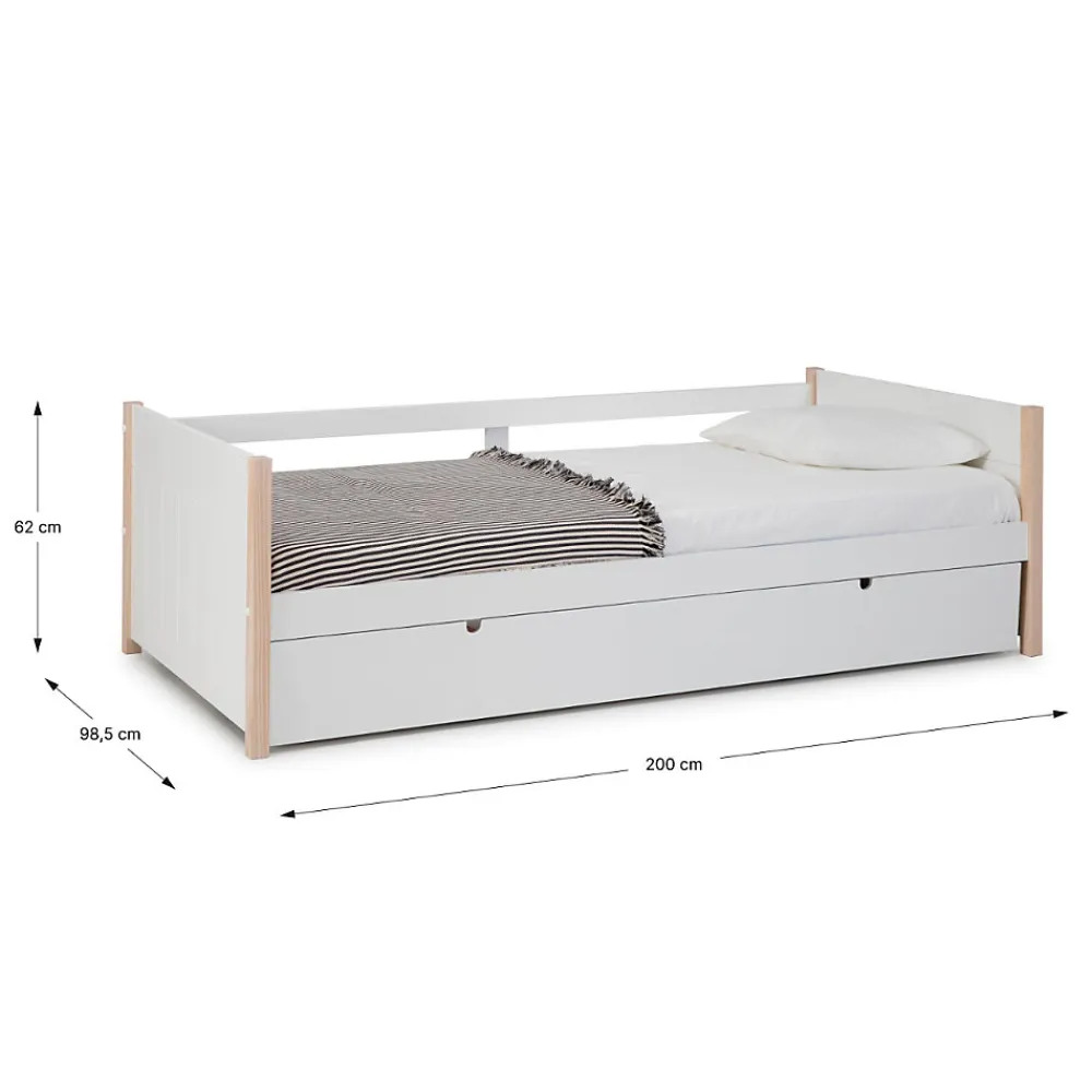 Lit gigogne 2 x 90 x 190 cm - MDF, pin et métal - Blanc et naturel - MAREKI>Vente-unique Best
