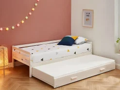 Vente-unique Lit gigogne AEDAN II - 2 x 90 x 190 cm - Pin massif et MDF - Blanchi*Enfant Lit Enfant