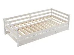Vente-unique Lit gigogne AEDAN II - 2 x 90 x 190 cm - Pin massif et MDF - Blanchi + matelas*Enfant Lit Enfant