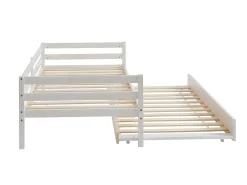 Vente-unique Lit gigogne AEDAN II - 2 x 90 x 190 cm - Pin massif et MDF - Blanchi + matelas*Enfant Lit Enfant