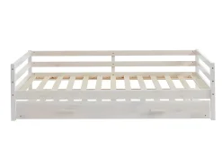 Vente-unique Lit gigogne AEDAN II - 2 x 90 x 190 cm - Pin massif et MDF - Blanchi + matelas*Enfant Lit Enfant
