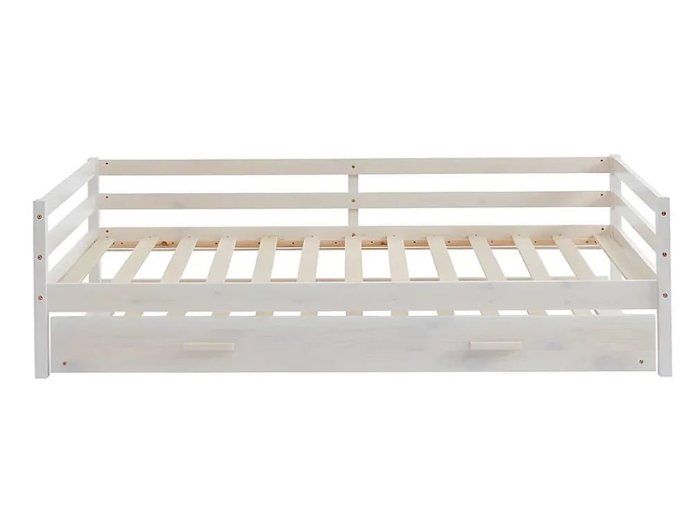 Vente-unique Lit gigogne AEDAN II - 2 x 90 x 190 cm - Pin massif et MDF - Blanchi + matelas*Enfant Lit Enfant