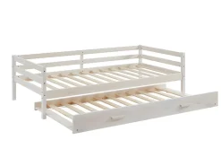 Vente-unique Lit gigogne AEDAN II - 2 x 90 x 190 cm - Pin massif et MDF - Blanchi + matelas*Enfant Lit Enfant