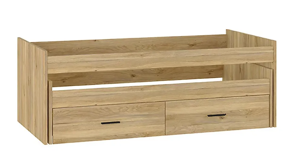 Pegane Lit gigogne avec 2 tiroirs coloris chêne Mauvella - Longueur 195,20 x profondeur 98 x hauteur 48,50 cm* Lit Coffre