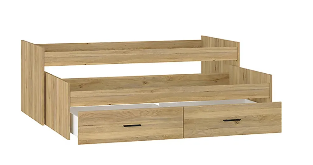 Pegane Lit gigogne avec 2 tiroirs coloris chêne Mauvella - Longueur 195,20 x profondeur 98 x hauteur 48,50 cm* Lit Coffre