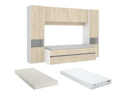 Lit gigogne avec pont de lit SELENA - 90 x 190 cm - Coloris : chêne et blanc + Matelas>Vente-unique Sale