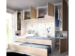Lit gigogne avec pont de lit SELENA - 90 x 190 cm - Coloris : chêne et blanc + Matelas>Vente-unique Sale
