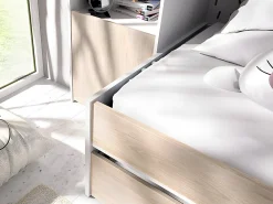 Lit gigogne avec pont de lit SELENA - 90 x 190 cm - Coloris : chêne et blanc + Matelas><noscript><img width=