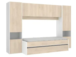 Lit gigogne avec pont de lit SELENA - 90 x 190 cm - Coloris : chêne et blanc + Matelas><noscript><img width=