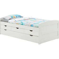 Idimex Lit gigogne avec rangements JESSY, 90 x 190 cm en pin massif lasuré blanc* Lit Gigogne