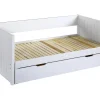 Lit gigogne banquette 90 x 190 ou 174 x 190 cm - Avec sommier peigne et tiroir - Pin et MDF - Blanc - ALFIERO II>Vente-unique Outlet