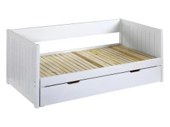Lit gigogne banquette 90 x 190 ou 174 x 190 cm - Avec sommier peigne et tiroir - Pin et MDF - Blanc - ALFIERO II>Vente-unique Outlet