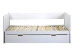 Lit gigogne banquette 90 x 190 ou 174 x 190 cm - Avec sommier peigne et tiroir - Pin et MDF - Blanc - ALFIERO II><noscript><img width=