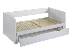 Lit gigogne banquette 90 x 190 ou 174 x 190 cm - Avec sommier peigne et tiroir - Pin et MDF - Blanc - ALFIERO II><noscript><img width=