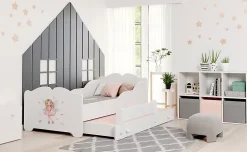 Htmeubles Lit gigogne blanc ARMONA - Fée rose - 2 x 160 cm x 80 cm* Ensemble Sommier Et Matelas