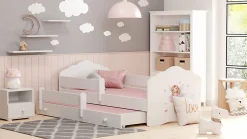 Lit gigogne blanc FIONA avec sommier et matelas - Fée rose - 2 x 160 cm x 80 cm>Htmeubles Online