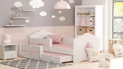 Lit gigogne blanc FIONA avec sommier et matelas - Princesse rose - 2 x 160 cm x 80 cm>Htmeubles Clearance