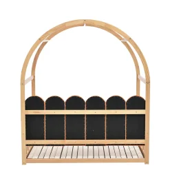 Lit gigogne cabane enfant 140x200 cm avec toit arqué et coussins en velours - pin massif naturel et orange><noscript><img width=