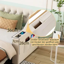 Okwish Lit Gigogne Capitonné 90x190 cm en Velours avec Rangement et Prise USB, Lit Multifonction Convertible 90/180 cm, Beige* Lit Gigogne