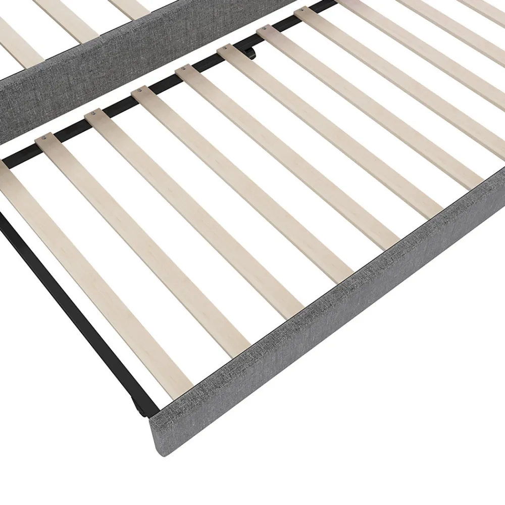 Lit Gigogne Double 140x200 cm - Ports USB Type-C et Éclairage LED d'Ambiance, Compartiment de Rangement, Lin - sans Matelas - Gris>Okwish Discount