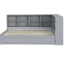 Lit Gigogne en Bois 90/180x190 cm - Lit Enfant avec Rangement, Tiroirs et Prise Électrique, Sommier à Lattes, Gris><noscript><img width=