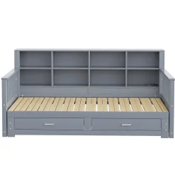 Okwish Lit Gigogne en Bois 90/180x190 cm Extensible avec Tiroirs et Prise USB, Lit Multifonction avec Rangement, Gris* Lit Gigogne
