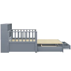 Okwish Lit Gigogne en Bois 90/180x190 cm Extensible avec Tiroirs et Prise USB, Lit Multifonction avec Rangement, Gris* Lit Gigogne