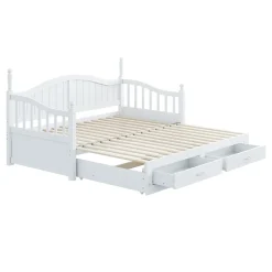 Okwish Lit Gigogne en Bois 90/180x190 cm Extensible avec Tiroirs et Sommier Intégré, Lit Multifonction pour enfant ou Adulte, Blanc* Lit Gigogne
