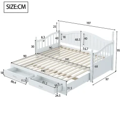 Okwish Lit Gigogne en Bois 90/180x190 cm Extensible avec Tiroirs et Sommier Intégré, Lit Multifonction pour enfant ou Adulte, Blanc* Lit Gigogne