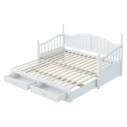 Okwish Lit Gigogne en Bois 90/180x190 cm Extensible avec Tiroirs et Sommier Intégré, Lit Multifonction pour enfant ou Adulte, Blanc* Lit Gigogne