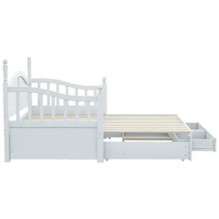 Okwish Lit Gigogne en Bois 90/180x190 cm Extensible avec Tiroirs et Sommier Intégré, Lit Multifonction pour enfant ou Adulte, Blanc* Lit Gigogne