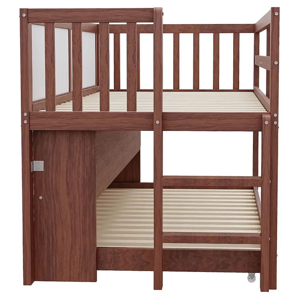 Okwish Lit Gigogne enfant 90x200 cm avec Lit Tiroir, Échelle, Tableau à Gribouillis et Rangement Intégré - Sans Matelas - Bois Marron* Lit Gigogne