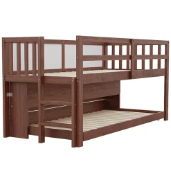 Okwish Lit Gigogne enfant 90x200 cm avec Lit Tiroir, Échelle, Tableau à Gribouillis et Rangement Intégré - Sans Matelas - Bois Marron* Lit Gigogne