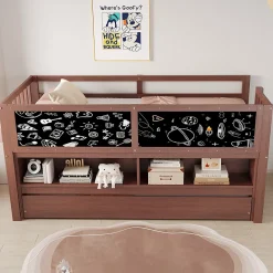 Okwish Lit Gigogne enfant 90x200 cm avec Lit Tiroir, Échelle, Tableau à Gribouillis et Rangement Intégré - Sans Matelas - Bois Marron* Lit Gigogne