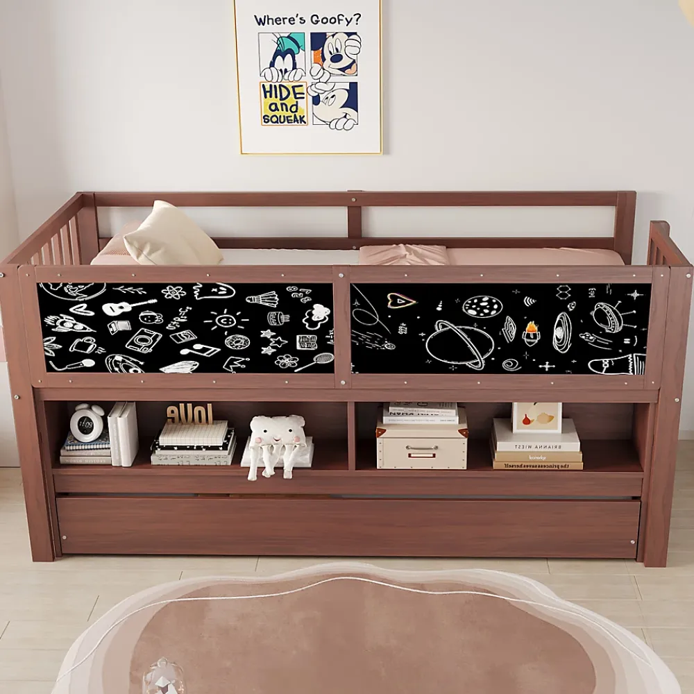 Okwish Lit Gigogne enfant 90x200 cm avec Lit Tiroir, Échelle, Tableau à Gribouillis et Rangement Intégré - Sans Matelas - Bois Marron* Lit Gigogne