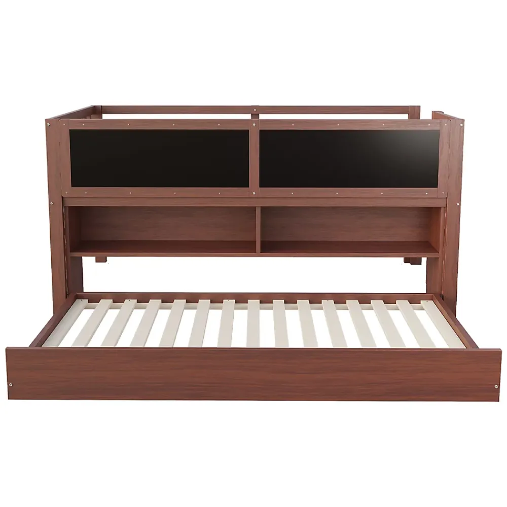Okwish Lit Gigogne enfant 90x200 cm avec Lit Tiroir, Échelle, Tableau à Gribouillis et Rangement Intégré - Sans Matelas - Bois Marron* Lit Gigogne