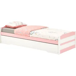 Lit gigogne LORENA en pin massif, 90 x 190 cm, lasuré blanc et rose><noscript><img width=