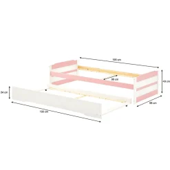Lit gigogne LORENA en pin massif, 90 x 190 cm, lasuré blanc et rose><noscript><img width=