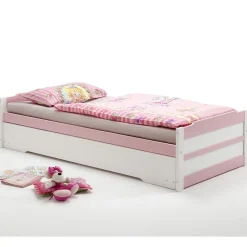 Idimex Lit gigogne LORENA en pin massif, 90 x 200 cm, lasuré blanc et rose* Lit Gigogne