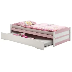 Idimex Lit gigogne LORENA en pin massif, 90 x 200 cm, lasuré blanc et rose* Lit Gigogne