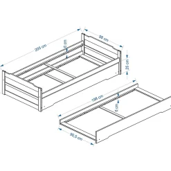 Idimex Lit gigogne LORENA en pin massif, 90 x 200 cm, lasuré blanc* Lit Gigogne