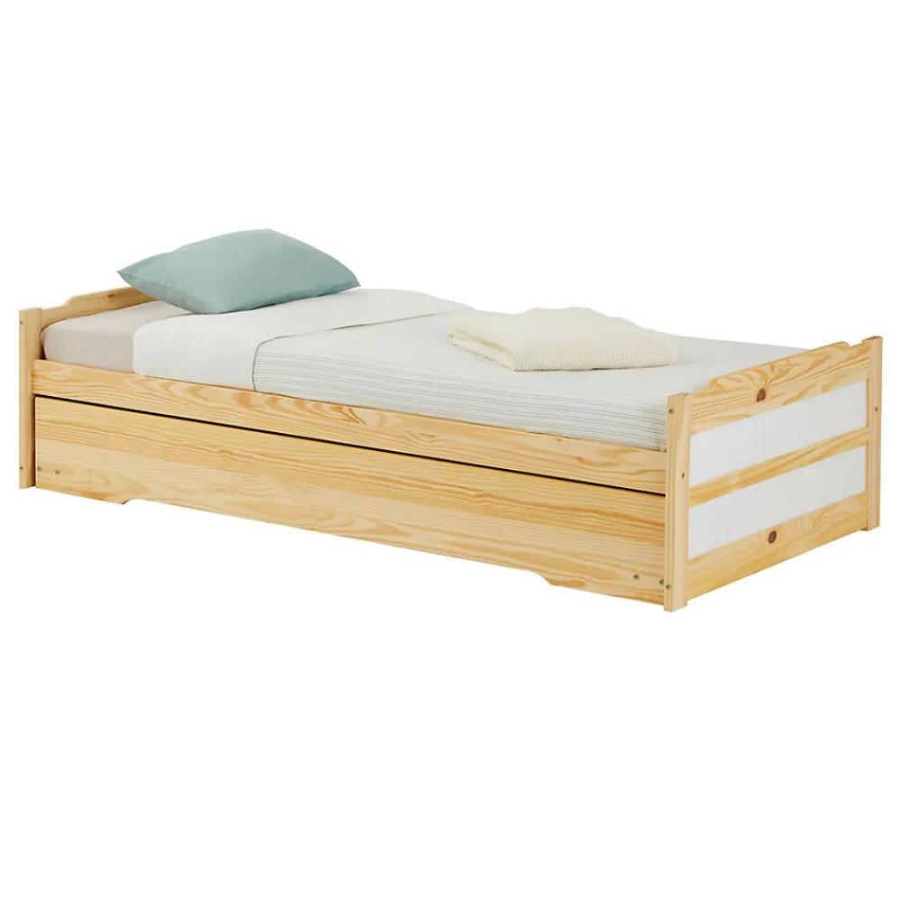 Lit gigogne LORENA en pin massif, 90 x 190 cm, vernis naturel et blanc>Idimex Clearance