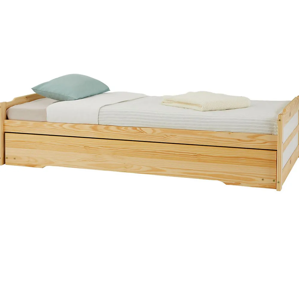 Lit gigogne LORENA en pin massif, 90 x 190 cm, vernis naturel et blanc>Idimex Clearance