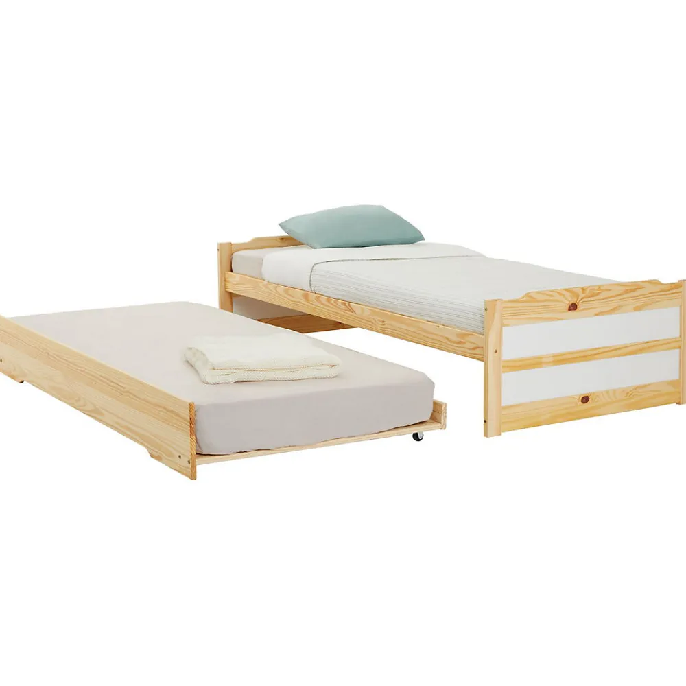 Lit gigogne LORENA en pin massif, 90 x 190 cm, vernis naturel et blanc>Idimex Clearance