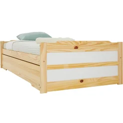 Lit gigogne LORENA en pin massif, 90 x 190 cm, vernis naturel et blanc><noscript><img width=