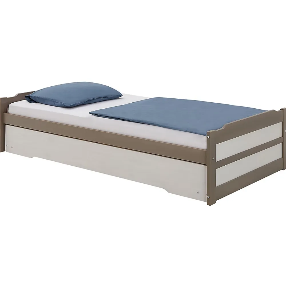 Idimex Lit gigogne LORENA en pin massif, 90 x 190 cm, lasuré taupe et blanc* Lit Gigogne