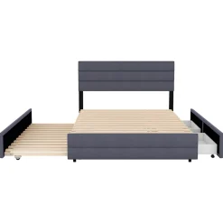 ProximaX Lit gigogne pour adulte et enfant 140 x 200cm & 90 x 190cm avec broche pour deux personnes et deux tiroirs, gris* Lit Coffre