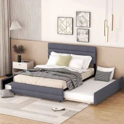 ProximaX Lit gigogne pour adulte et enfant 140 x 200cm & 90 x 190cm avec broche pour deux personnes et deux tiroirs, gris* Lit Coffre